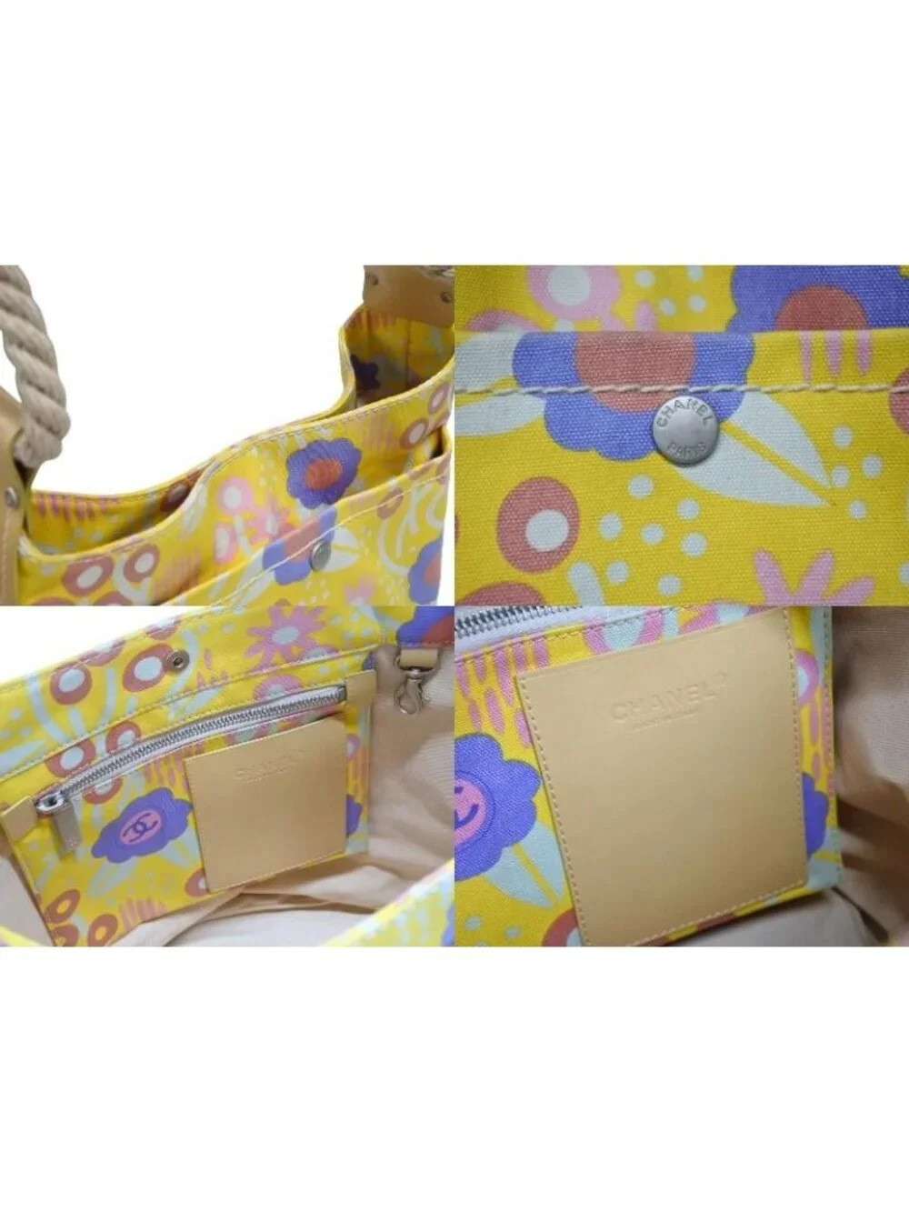 Chanel Flower Rope CC Logo Tote Bag Canvas Multicolor